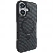 TPU+PC чохол Metal Buttons with MagSafe Carbon Ring для Apple iPhone 16 (6.1") Чорний