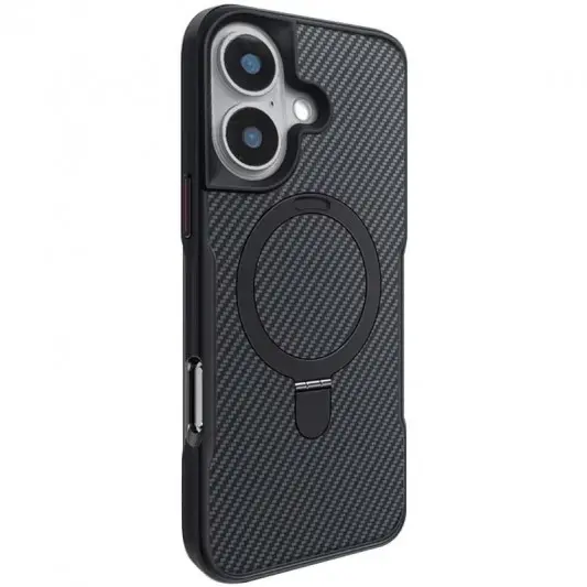 TPU+PC чехол Metal Buttons with MagSafe Carbon Ring для Apple iPhone 16 (6.1") Черный