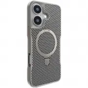 TPU+PC чохол Metal Buttons with MagSafe Carbon Ring для Apple iPhone 16 (6.1") Сірий