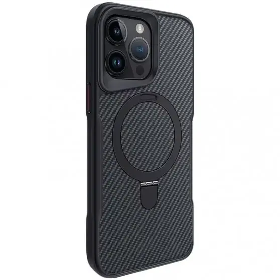 TPU+PC чехол Metal Buttons with MagSafe Carbon Ring для Apple iPhone 15 Pro (6.1") Черный