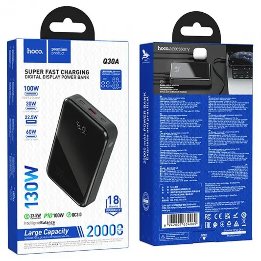 Портативное ЗУ Power Bank Hoco Q30A Fast charge 130W 20000 mAh Metal gray - изображение 5