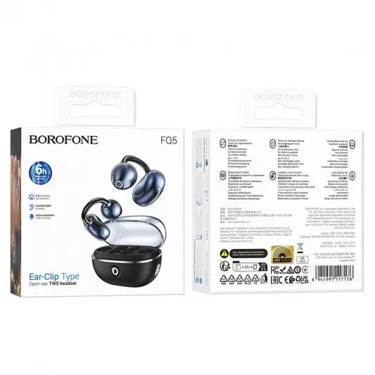 Бездротові TWS навушники BOROFONE FQ5 Spirit clip-on Black - зображення 4 