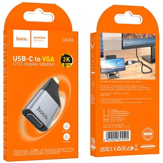 Перехідник Hoco UA34 Type-C to VGA Metal grey - зображення 5 