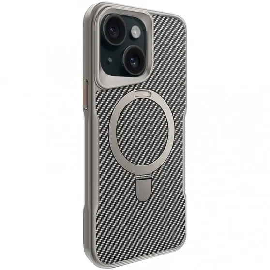 TPU+PC чохол Metal Buttons with MagSafe Carbon Ring для Apple iPhone 15 (6.1") Сірий