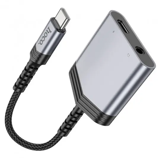 Перехідник Hoco LS39 Type-C to Type-C + 3.5mm Metal gray - зображення 3 
