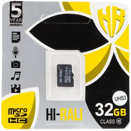 Карта памяти Hi-Rali microSDXC (UHS-3) 32 GB Card Class 10 без адаптера Черный