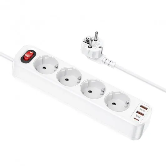 Удлинитель Hoco NS1 Aura PD20W (2USB/1Type-C/4xSocket) White - изображение 1