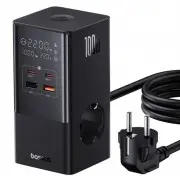 Зарядний пристрій Baseus PowerCombo Tower PowerStrip 100W (2USB-A/2C/2Socket) (1.5m) (E00023609113-00) Cluster Black