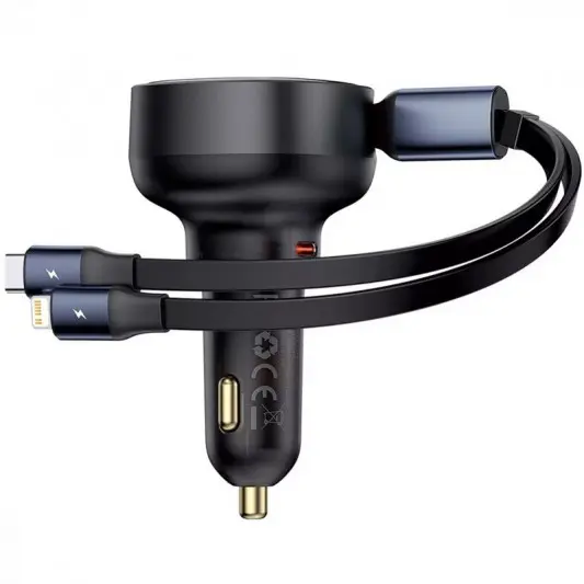 АЗП Baseus Enjoyment Pro 60W (1USB-C) + висувний кабель Type-C (C00057802111-01) Cluster Black - зображення 1 