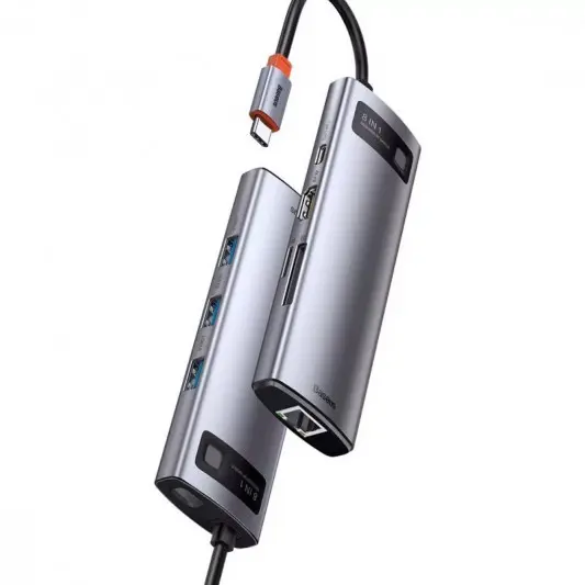 Перехідник HUB Baseus Metal Gleam Series 8-in-1 Multifunctional Type-C (CAHUB-CV0G) Gray - зображення 1 