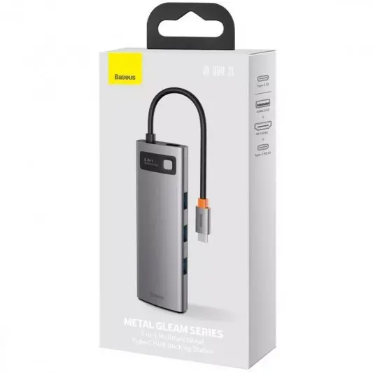 Перехідник HUB Baseus Metal Gleam Series 8-in-1 Multifunctional Type-C (CAHUB-CV0G) Gray - зображення 5 