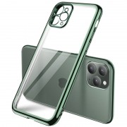Прозорий силіконовий чохол з глянцевою окантовкою Full Camera Для Apple iPhone 11 Pro Max (Темно-зелений)