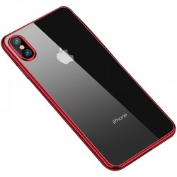 Прозрачный силиконовый чехол с глянцевой окантовкой Full Camera для Apple iPhone X / XS (Красный)