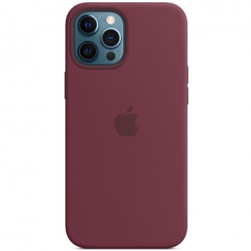 Чехол Silicone case (AAA) full with Magsafe and Animation для Apple iPhone 12 Pro / 12 (6.1"") (Бордовый / Plum)