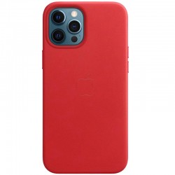 Кожаный чехол Leather Case (AAA) with MagSafe and Animation для Apple iPhone 12 Pro / 12 (6.1"") (Red)