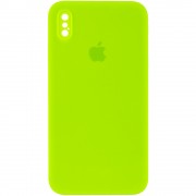 Чохол Silicone Case Square Full Camera Protective (AA) Для Apple iPhone XS Max (Салатовий / Neon green)