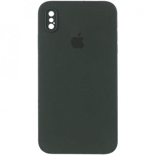 Чохол Silicone Case Square Full Camera Protective (AA) Для Apple iPhone XS Max ( Зелений / Black Green)