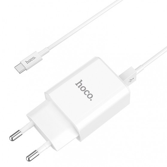 Зарядний пристрій Hoco C62A Victoria 2.1A 2USB + cable Type-C (white)