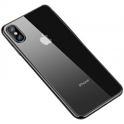 Прозрачный силиконовый чехол глянцевая окантовка Full Camera для iPhone X / XS (Черный)