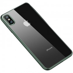 Прозрачный силиконовый чехол глянцевая окантовка Full Camera для iPhone X / XS (Темно-зеленый)