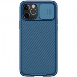 Карбоновая накладка для iPhone 12 Pro Max Nillkin CamShield Pro Magnetic (Синий)