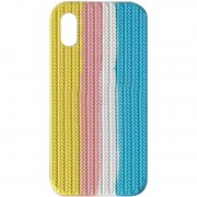 Чохол для iPhone XR Silicone case Full Braided (Жовтий/Блакитний)