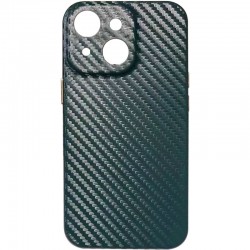 Кожаный чехол для iPhone 13 Leather Case Carbon series (Зеленый)