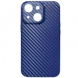 Кожаный чехол для iPhone 13 mini Leather Case Carbon series (Синий)