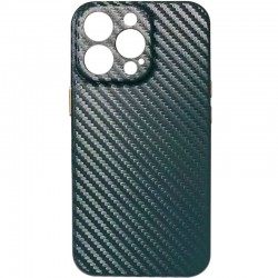 Кожаный чехол для iPhone 13 Pro Max Leather Case Carbon series (Зеленый)
