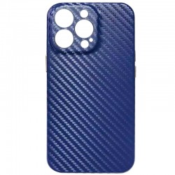 Кожаный чехол для iPhone 13 Pro Max Leather Case Carbon series (Синий)