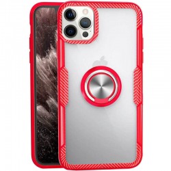 TPU+PC чехол для iPhone 13 Pro Deen CrystalRing for Magnet (opp) (Бесцветный / Красный)