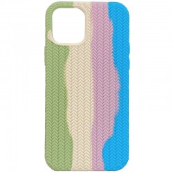 Чехол для iPhone 13 Pro Silicone case Full Braided (Мятный / Голубой)