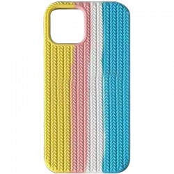 Чехол для iPhone 13 Pro Max Silicone case Full Braided (Желтый / Голубой)