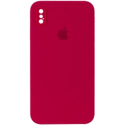 Чехол для iPhone XS Silicone Case Square Full Camera Protective (AA) (Красный / Rose Red)