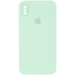 Чехол для iPhone XS Silicone Case Square Full Camera Protective (AA) (Бирюзовый / Light Turquoise)