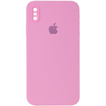 Чохол для iPhone XS Silicone Case Square Full Camera Protective (AA) (Рожевий / Light pink)