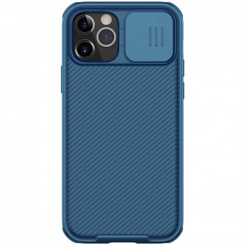 Карбоновая накладка для iPhone 12 Pro / 12 Nillkin Camshield (шторка на камеру) (Синий / Blue)