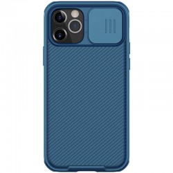 Карбоновая накладка для iPhone 12 Pro Max Nillkin Camshield (шторка на камеру) (Синий / Blue)