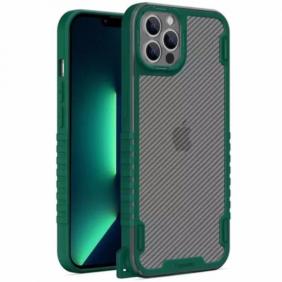 Чохол для iPhone 13 Pro Max TPU+PC TRAVEL Carbon (Зелений)