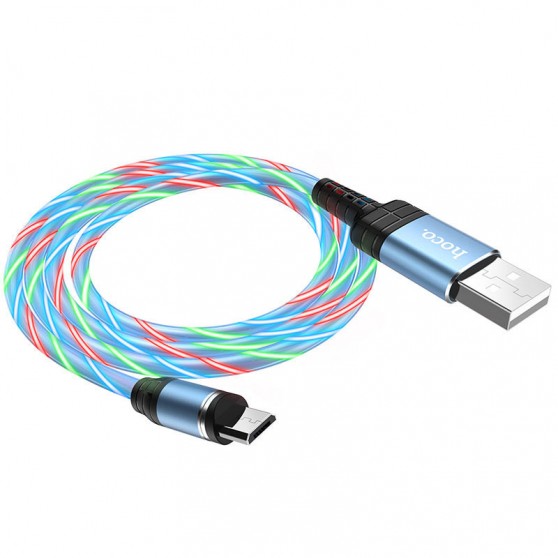 Кабель який світиться Hoco U90 "Ingenious streamer" MicroUSB (1m) (Блакитний)