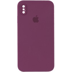 Чехол Silicone Case Square Full Camera Protective (AA) для Apple iPhone XS (5.8"") (Бордовый / Maroon)