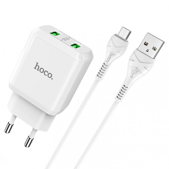 Зарядний пристрій HOCO N6 QC3.0 (2USB/3A) + USB - MicroUSB (Білий)