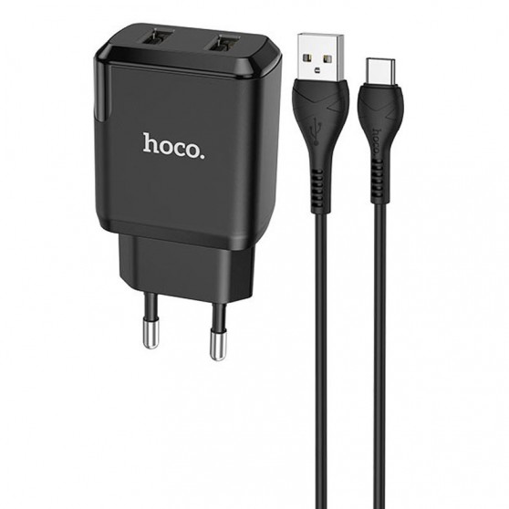 Зарядний пристрій HOCO N7 (2USB/2,1A) + USB - Type-C (Чорний)