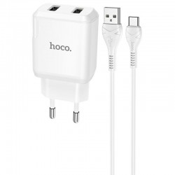 Зарядное устройство HOCO N7 (2USB/2,1A) + USB - Type-C (Белый)