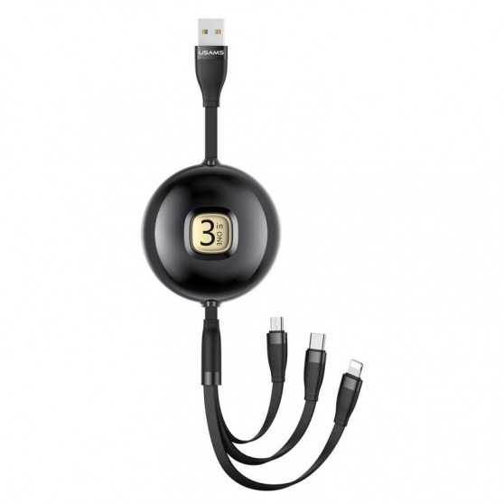 Дата кабель Usams US-SJ508 U69 3IN1 Retractable Cable 1m (Чорний)