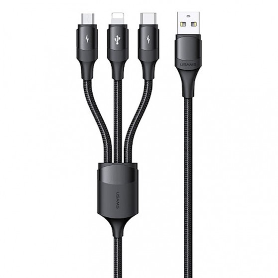 Дата кабель Usams US-SJ515 U73 3IN1 Aluminum Alloy Cable 1.2m (Чорний)