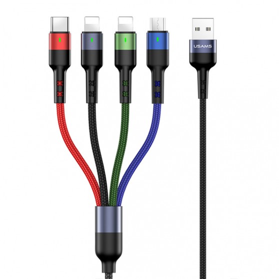 Дата кабель Usams US-SJ411 U26 4in1 USB to Combo 2A (0.35m) (Чорний)