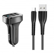 Автомобільне заряджання Usams C13 2.1A Dual USB + U35 Micro USB cable (1m) (Чорний)