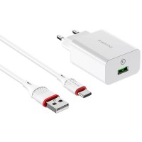 Блок питания Borofone BA21A Long journey QC3.0 3A (1USB-A) + кабель USB to Type-C Белый