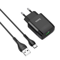 Блок живлення Hoco C72Q Glorious QC3.0 18W (1USB-A) + кабель USB to Type-C Чорний